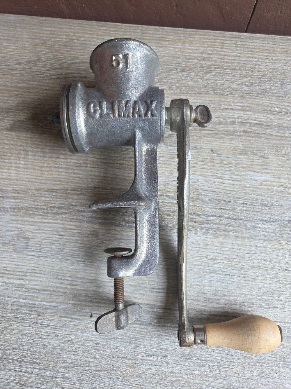 Cast Iron Manual Meat Grinder - Silver with Wood Handle